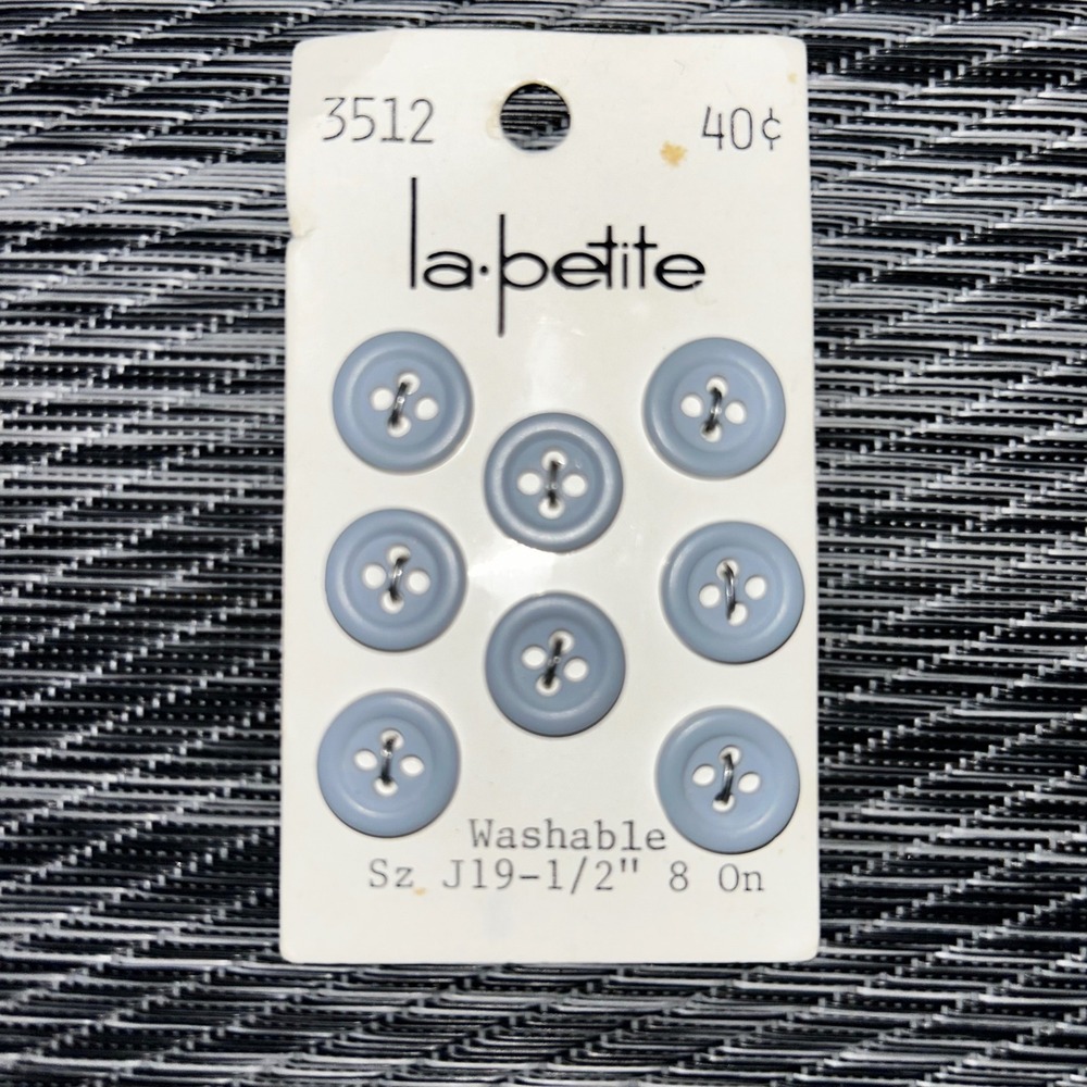Vintage La Petite Blue Buttons 1/2 Inch Round 4-Hole Washable 8 Count 3512